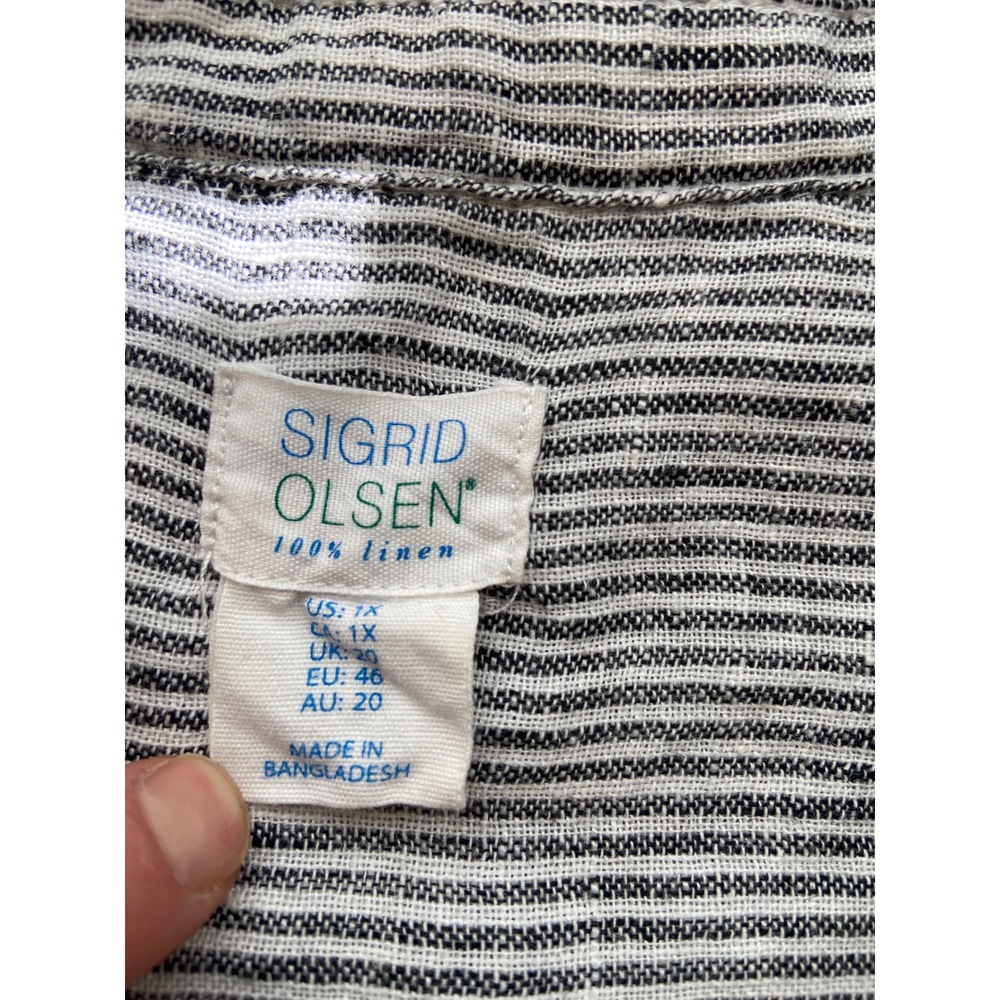 Sigrid Olsen 100% Linen Striped Roll Tab Tunic Shirt Blue White Plus Size 1X - Picture 6 of 7